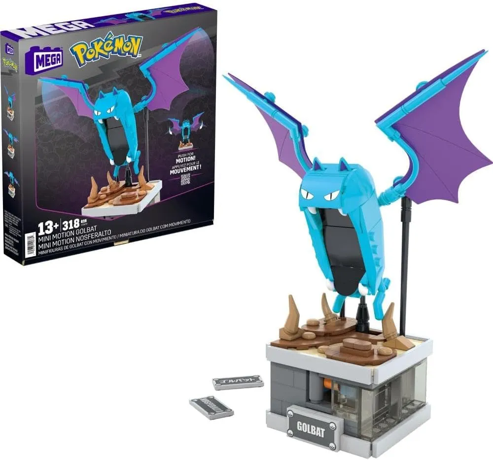 MEGA Pokémon Building Toys Set Mini Motion Golbat with 313 Pieces, Wing Flapping Motion, 5 Inches Tall, for Adult Collectors