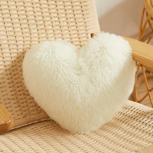 MEGO Fluffy Heart Pillow, Faux Fur Decorative Throw Pillow, Plush Shaggy Heart Shaped Pillow w Insert&Cover, Cute Furry Throw Pillows for Couch Bed Sofa Kid Girls Women Valentine's Day Gift Beige