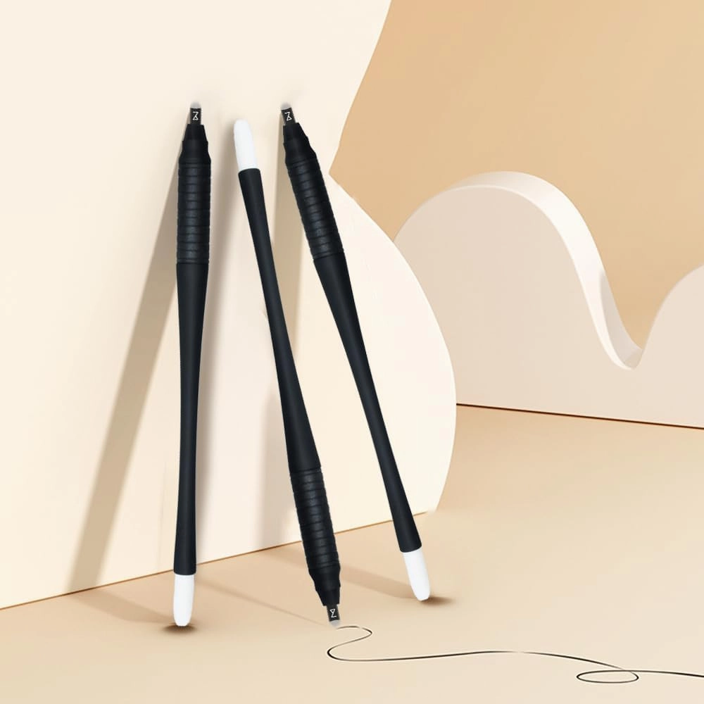 Mellie's Signature Microblading Eyebrow Pen (Pack of 10) - Disposable - Sterilized Blade, Comfortable Rubber Grip and Pigment Sponge For Brows (Black, C14 .18mm)