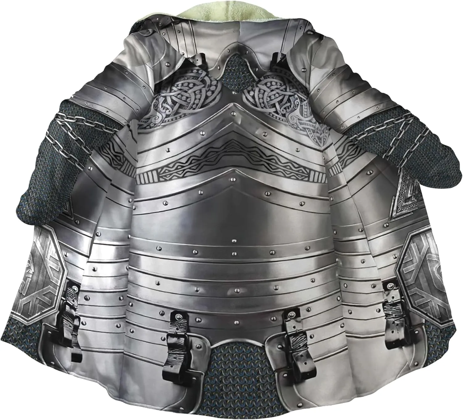 Men's Winter Warm Fleece Parka Jacket 3D Full Print Viking Medieval-Inspired Hooded Cloak Two Pocket Outdoor Couple Cape