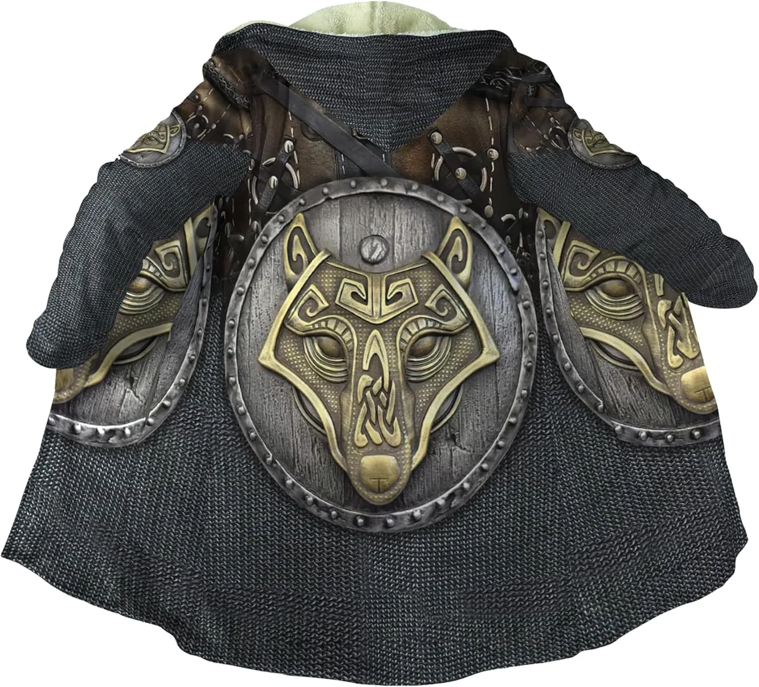 Men's Winter Warm Fleece Parka Jacket 3D Full Print Viking Medieval-Inspired Hooded Cloak Two Pocket Outdoor Couple Cape