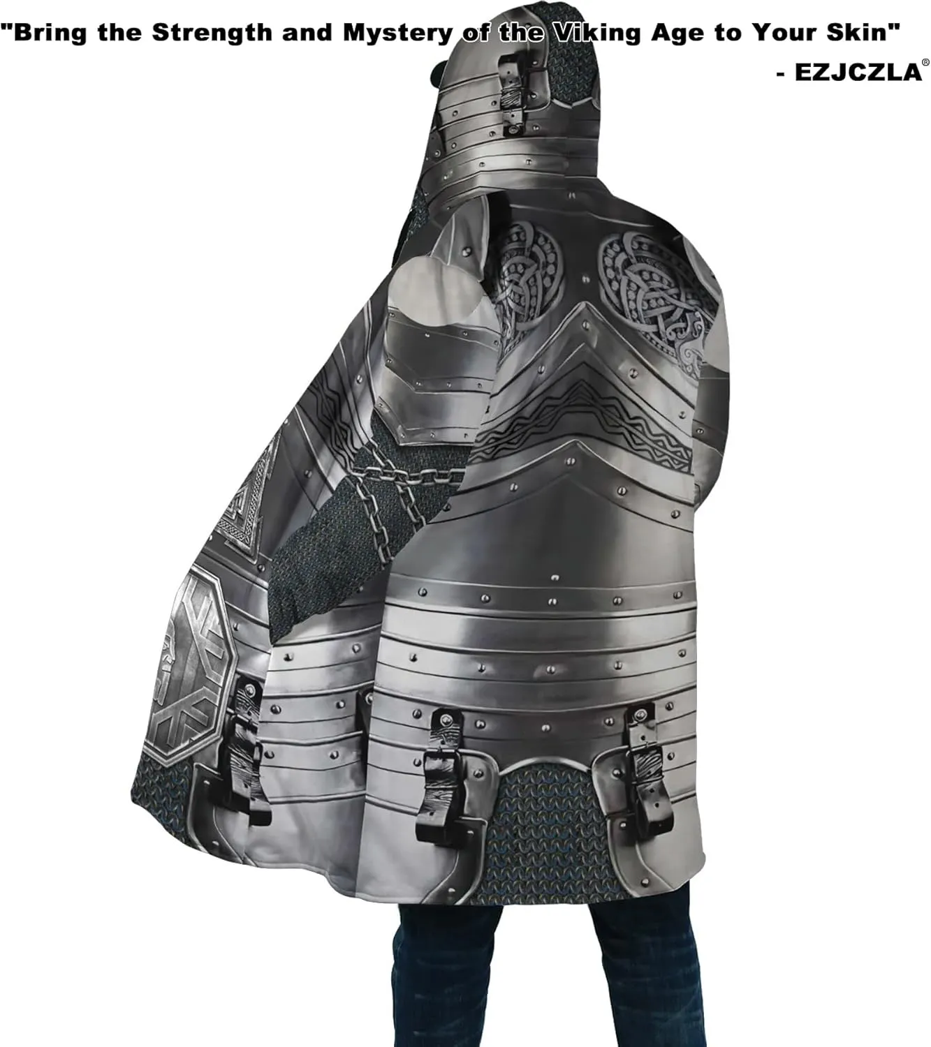 Men's Winter Warm Fleece Parka Jacket 3D Full Print Viking Medieval-Inspired Hooded Cloak Two Pocket Outdoor Couple Cape