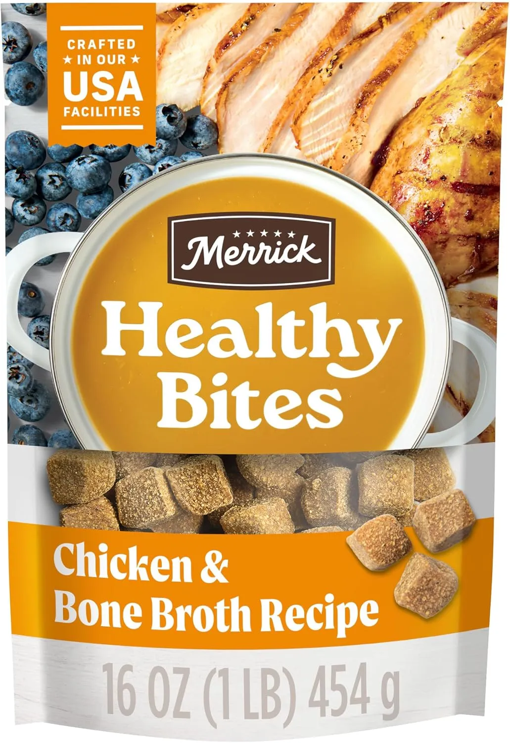 Merrick Healthy Bites Grain Free Dog Treats, Soft Treats with Bone Broth for Dogs, Chicken and Bone Broth Recipe - 16 oz. Pouch