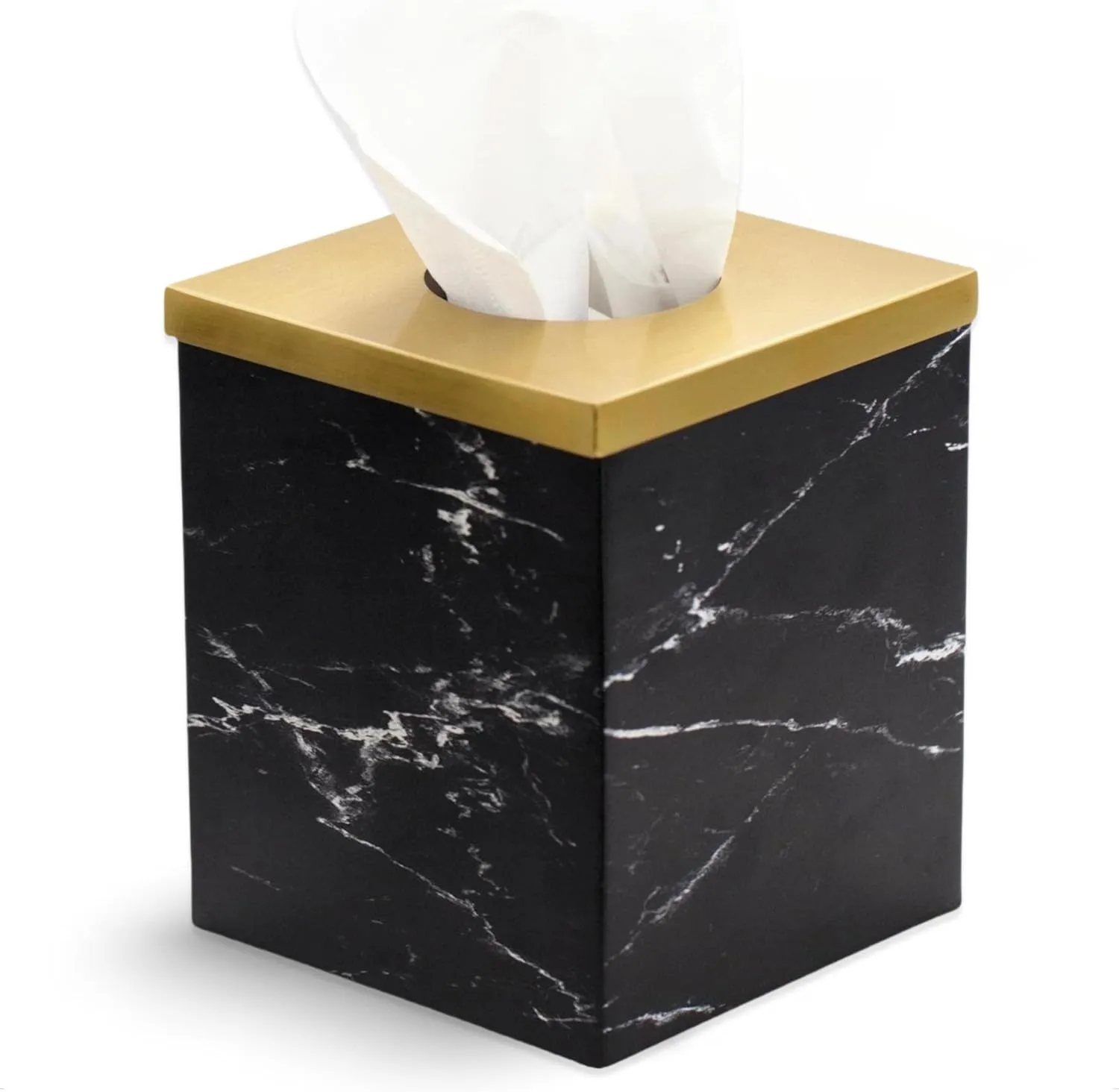 Metal Facial Tissue Box Cover Holder and Dispenser.Decorative Tissue Box Covers Cube Dresser Accessories for Bathroom Livingroom Kitchen Office Desk.Black Marble Pattern Home Gifts