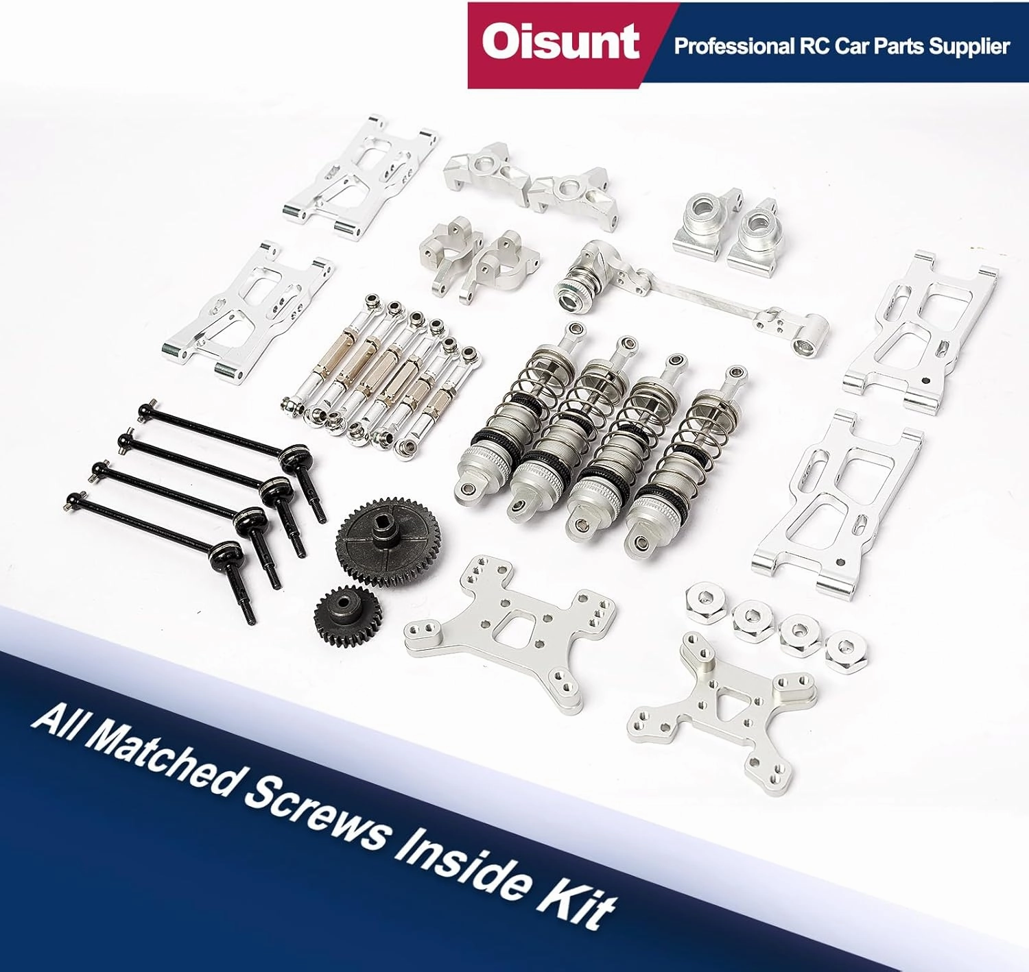 Metal Replacement Part Kit for WLtoys 1/14th, 1/12th RC Car Upgrades, Spare Aluminium Accessory Set with Screws(Silver)