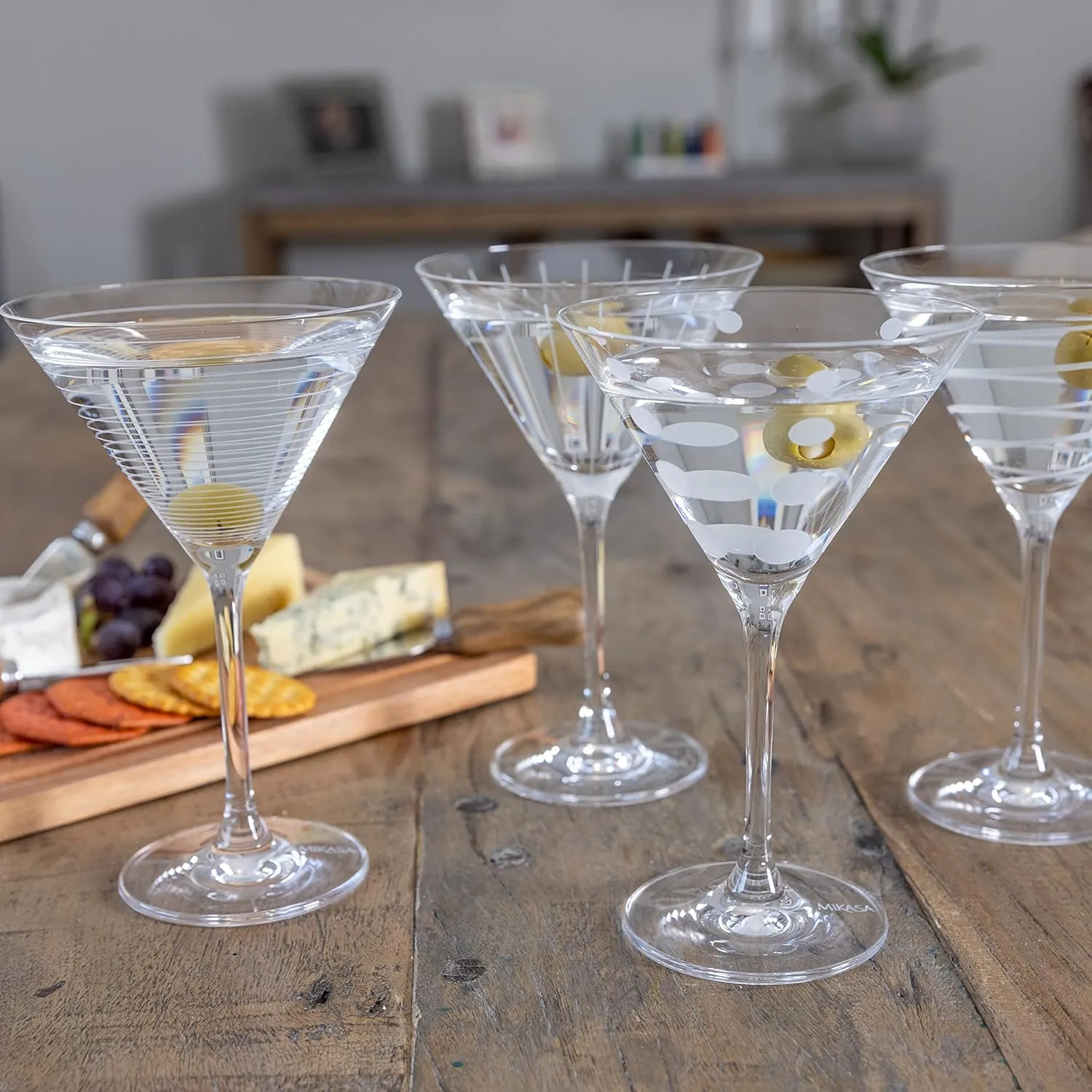 Mikasa, Silver Set of 4 Cheers Crystal Martini Cocktail Glasses, Model:5159319