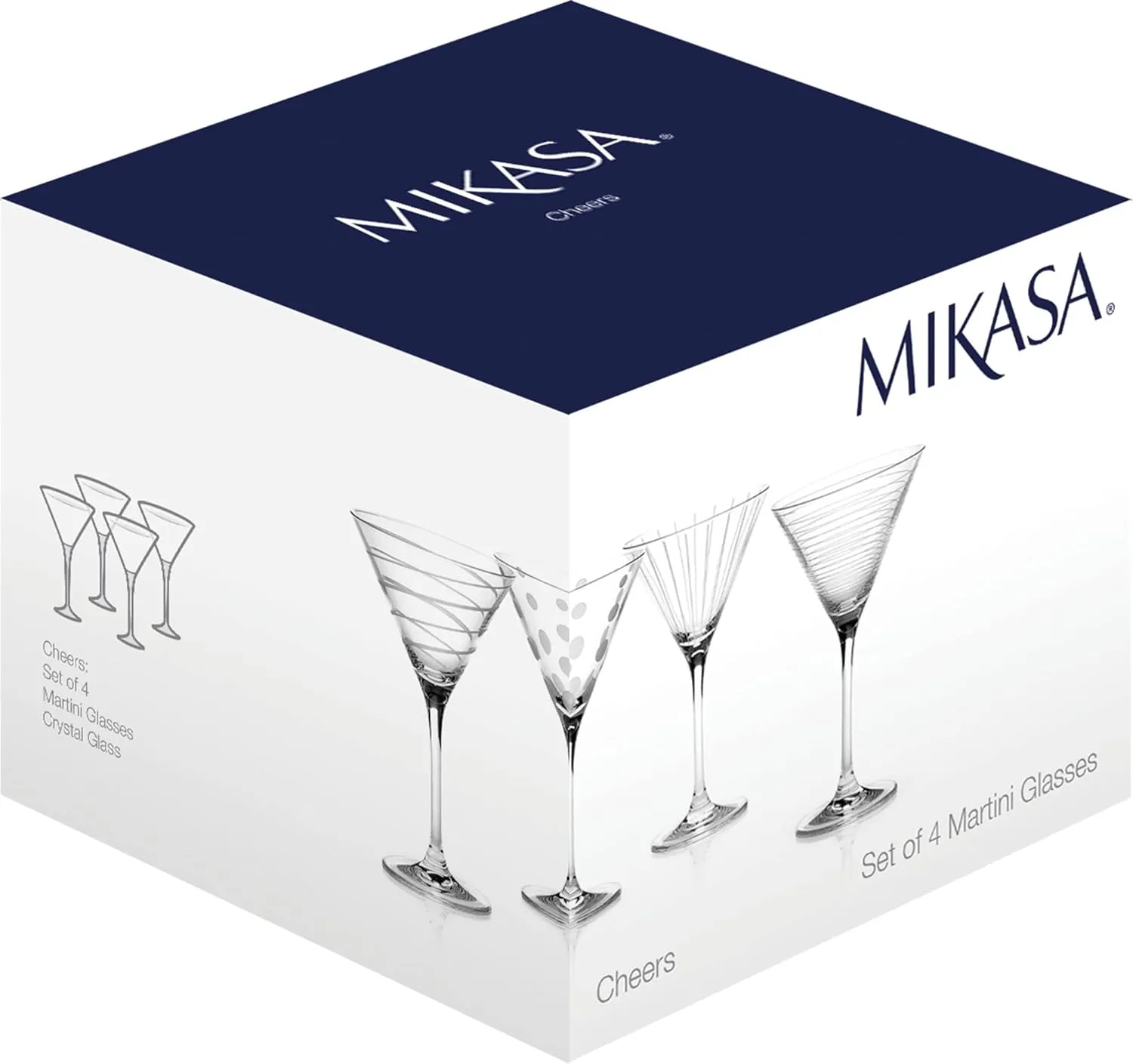 Mikasa, Silver Set of 4 Cheers Crystal Martini Cocktail Glasses, Model:5159319