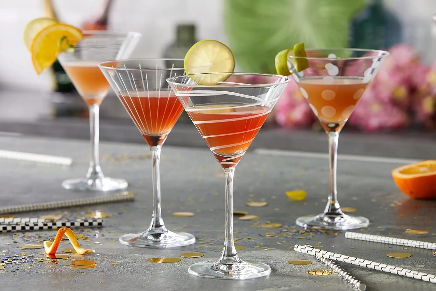 Mikasa, Silver Set of 4 Cheers Crystal Martini Cocktail Glasses, Model:5159319