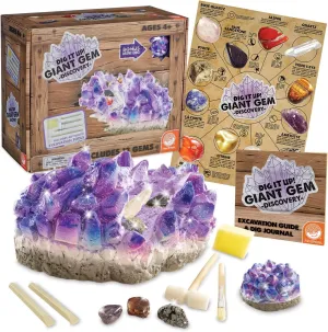 MindWare Dig It Up Giant Gem Discovery Kit - Gemstone Dig Kit Offers Geology for Kids with 12 Real Polished Hidden Gemstones - Includes 1 Giant Gem, Chiseling Tools, Gemstone Poster - Ages 4 