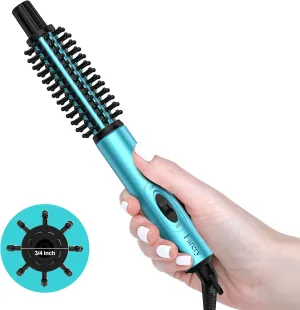 Mini Thermal Brush, Curling Iron 3/4 Inch, Heated Round Brush for Volumizing and Small Curls, Travel Size Curling Iron for Short & Thin Hair, Dual Voltage, One Heat 392°F, Blue