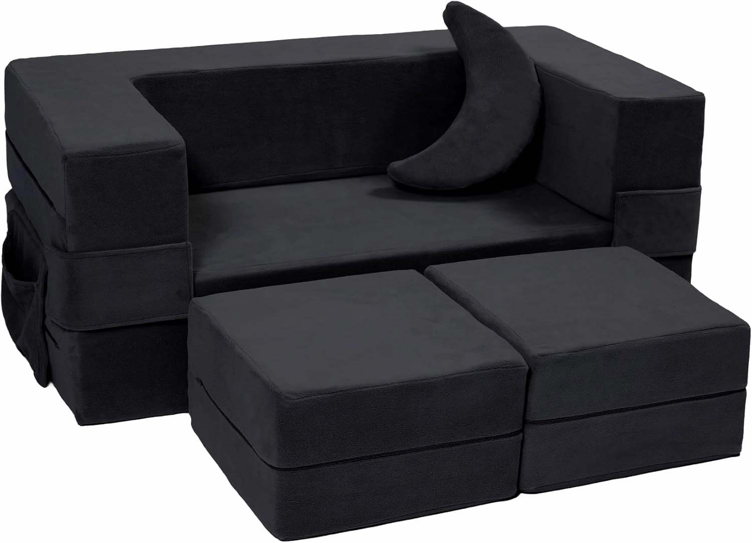 Modular Kids Sofa,Toddler Couch Foam Armchair for Kids, Children Convertible Plush Sofa Play Set,Fold Out Sofa Bed(Black)