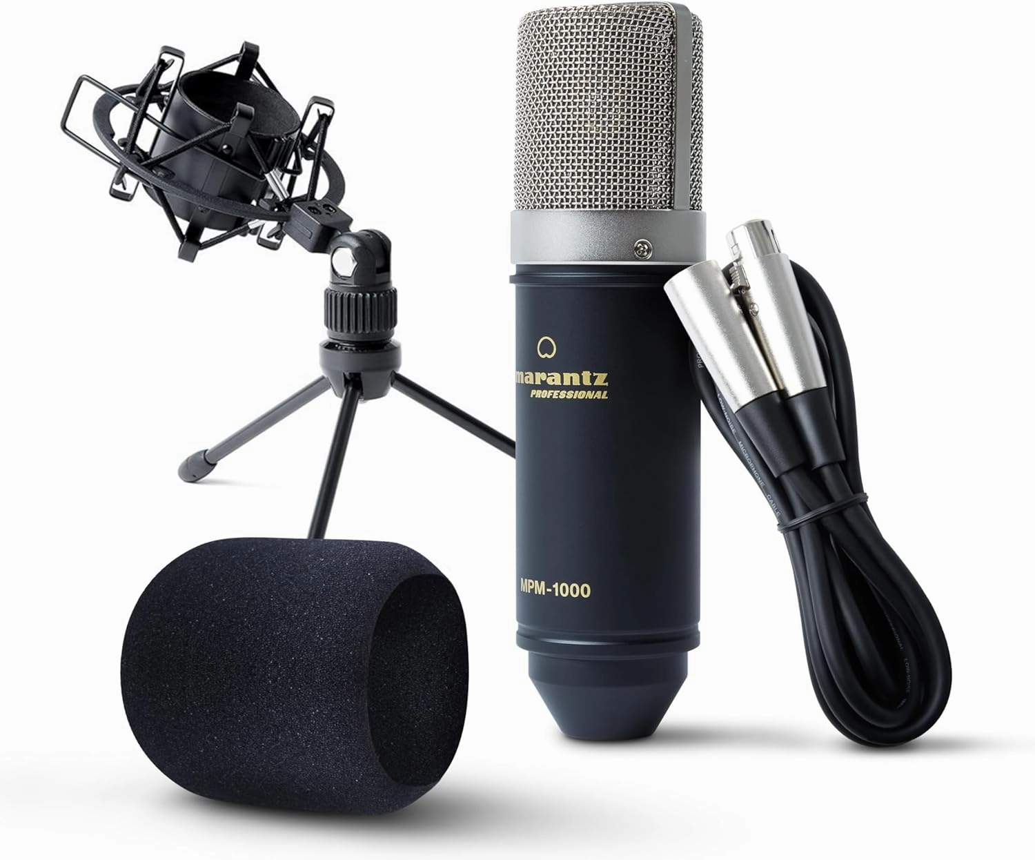 MPM-1000 - Studio Recording XLR Condenser Microphone with Desktop Stand and Cable – for Podcast and Streaming Projects, Black