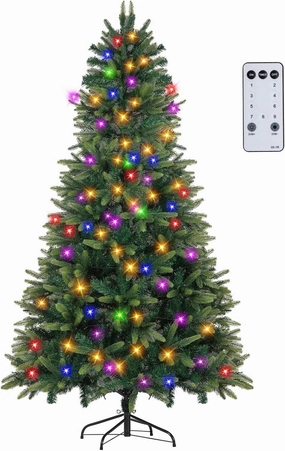 NALONE 7FT Pre-Lit Christmas Tree with Remote Control and Timer, Artificial Gradient Green Christmas Tree with 623 Tips, 400 Warm White/Multi-Color Lights, 9 Lighting Modes(Green Gradient Tree, 7 FT)