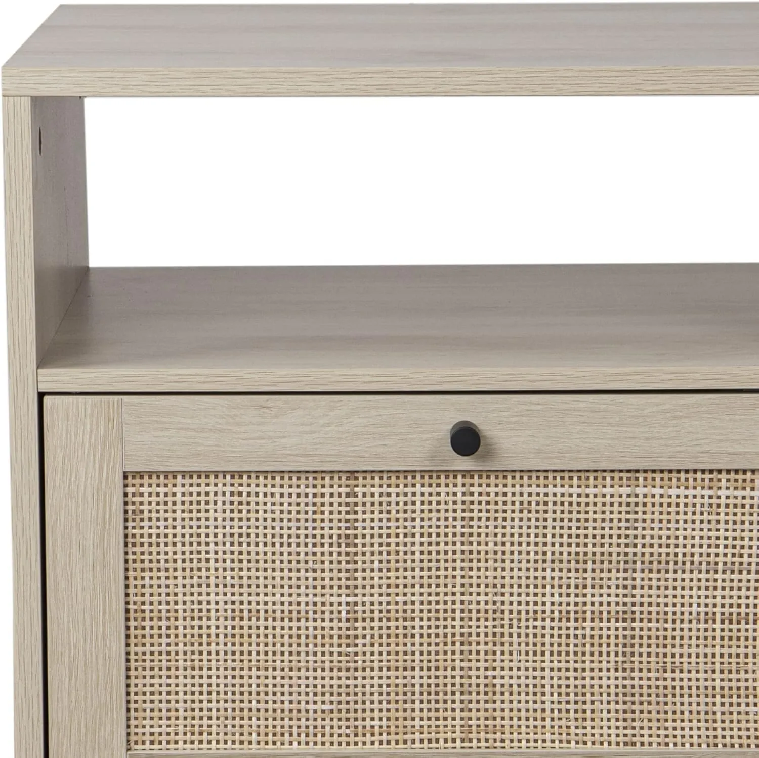 Nathan James Mina Side, End or Accent Table in a Natural Oak Wood Finish & Matte Black Accents with Storage for Living Room or Nightstand for Bedroom, Oak/Black, Set of 2