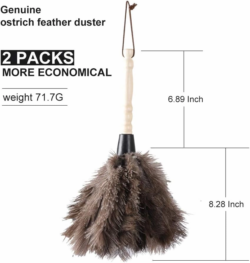 Natural Gray Ostrich Feather Duster,2 Packs,Car Duster Interior/Exterior Cleaner, Cleaning for Blinds Kitchen Keyboard Office, Smart and Soft and Fluffy (Gray)