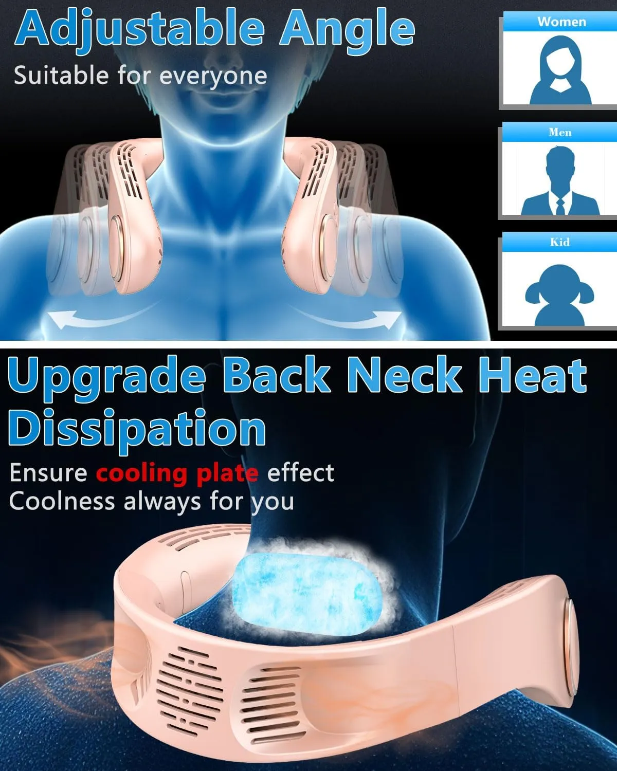 Neck AC Air Conditioner,Neck Fan Rechargeable Battery Operated Neck Cooler,Bladless Power Light Weight Noiseless Mobile Shoulder Headband Cooling Face Fan for Travel,Camping,Outdoor,Sports Pink