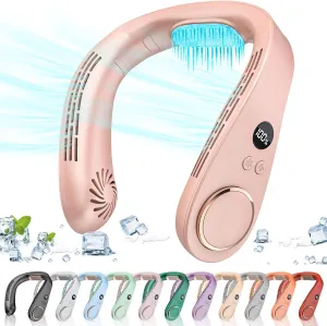 Neck AC Air Conditioner,Neck Fan Rechargeable Battery Operated Neck Cooler,Bladless Power Light Weight Noiseless Mobile Shoulder Headband Cooling Face Fan for Travel,Camping,Outdoor,Sports Pink