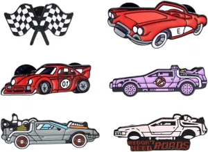 New 2025 6Pcs/Set Sporty Racing Theme Collection Pins Exciting Sports Cars Flag Enamel Brooches For Bag Clothes Jewelry Gift Fashion Trendy Accessories Creative