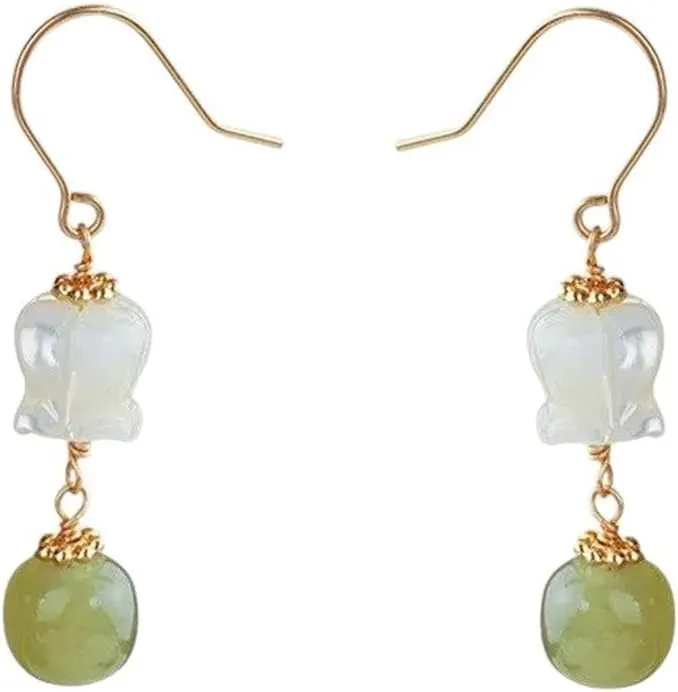 New 2026 925 Sterling Silver Jade Earrings Pearl Magnolia Flower Eardrops Vintage Jewelry Fashion Trendy Accessories Creative Gift