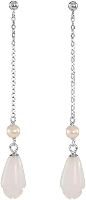 New 2026 Unisex Stainles Stell 925 Sterling Silver Jade Earrings Pearl Magnolia Flower Eardrops Vintage Jewelry Fashion Trendy Accessories Creative Gift For Women And Men