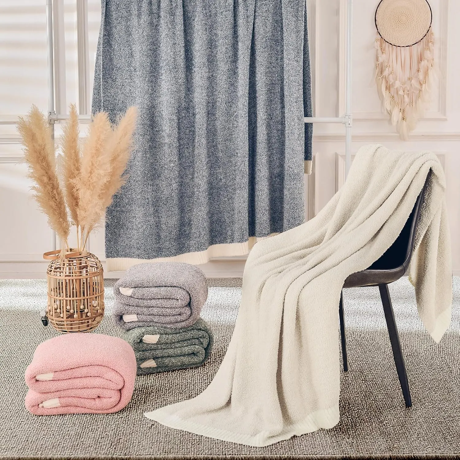 NEXHOME PRO Super Soft Blanket for Women, Cozy Blanket Warm Reversible Knit Lightweight Throws for Couch, Sofa Bed, Picnic, Heather Ivory, 50 x 60 inches