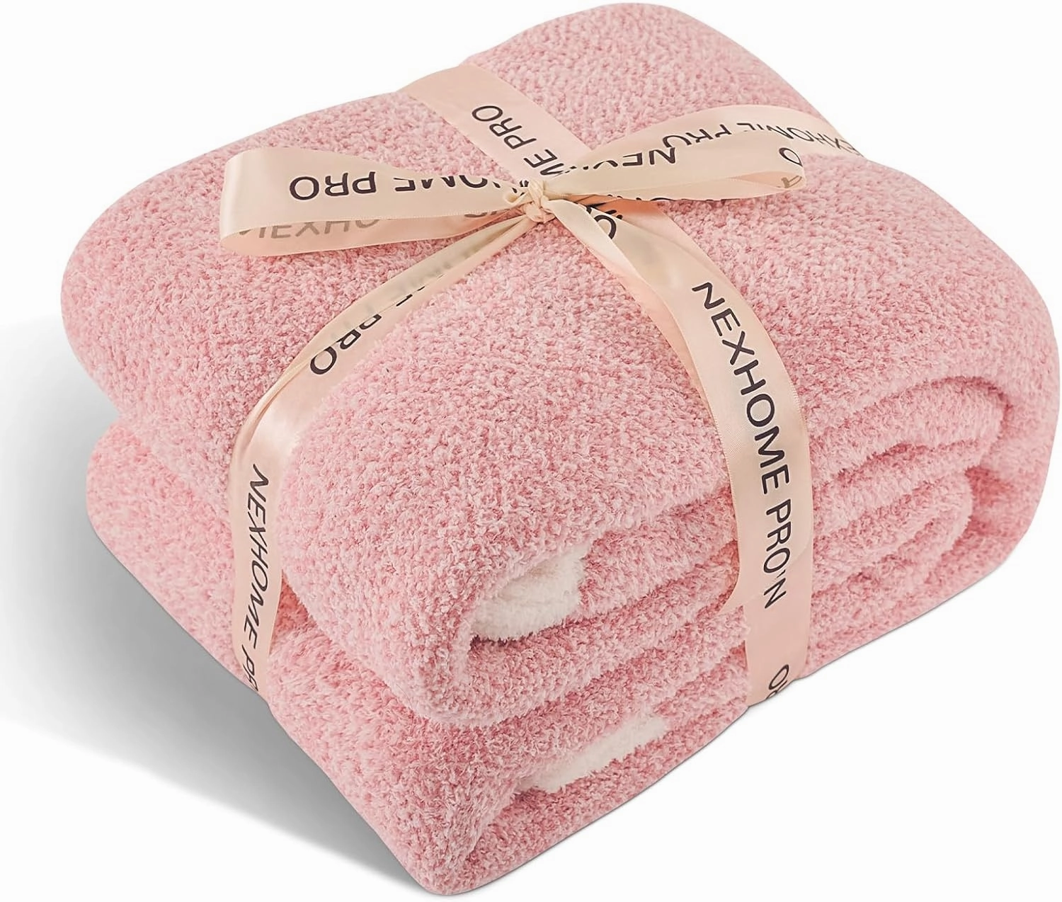 NEXHOME PRO Soft Blankets Pink, Cozy Throw Blanket for Couch, Warm Reversible Knit Blanket for Women, Fuzzy Lightweight Throws for Sofa, Bed, Picnic, Heather Hot Pink, 50 x 60 inches