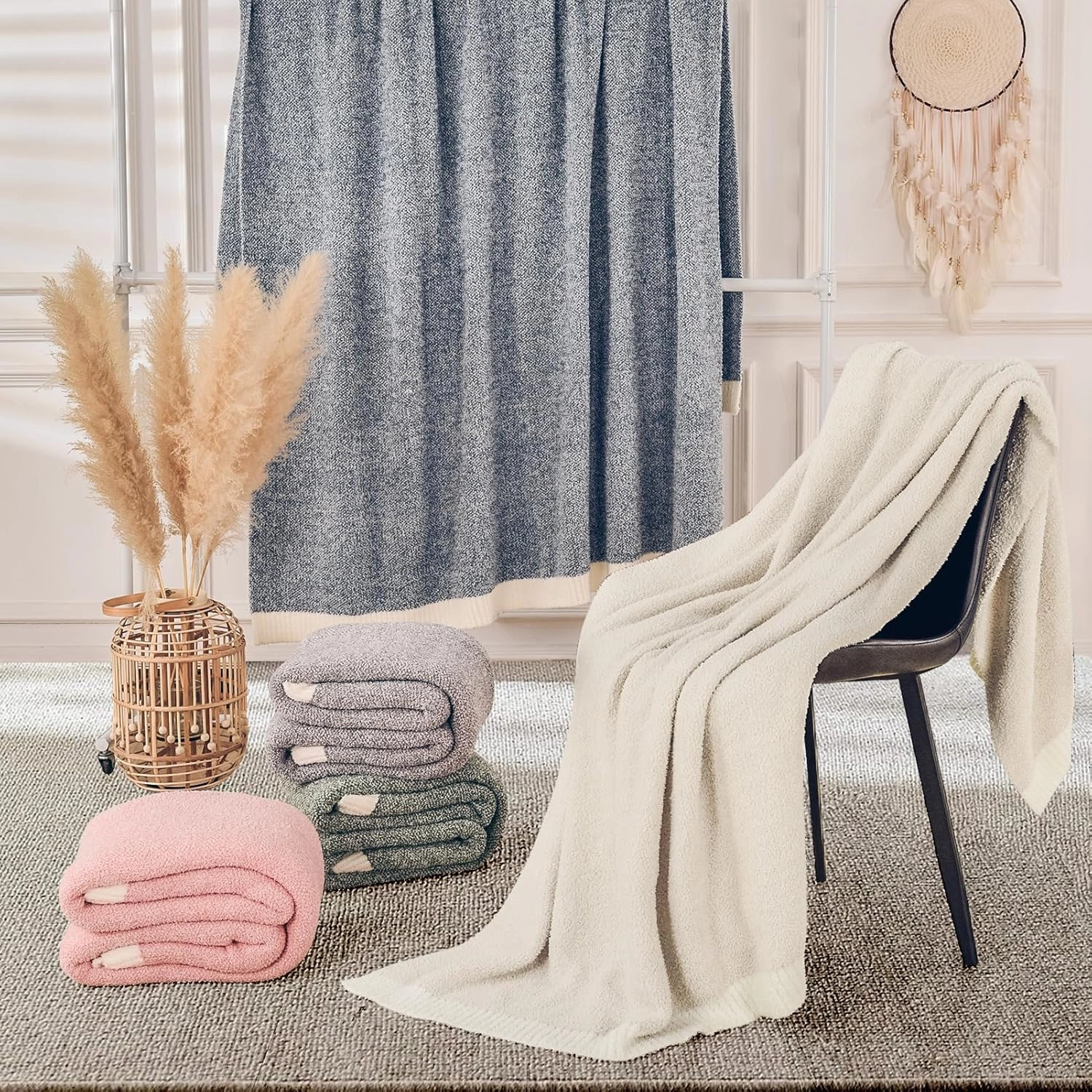 NEXHOME PRO Super Soft Blanket for Women, Cozy Blanket Warm Reversible Knit Lightweight Throws for Couch, Sofa Bed, Picnic, Heather Ivory, 50 x 60 inches