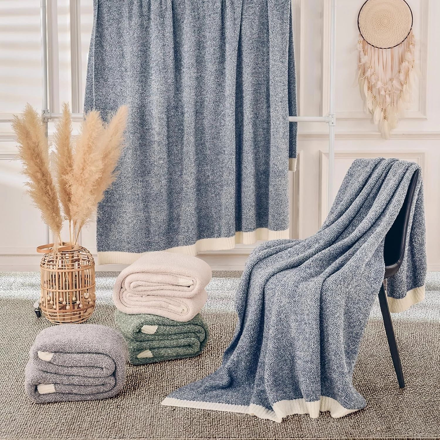NEXHOME PRO Super Soft Throw Blankets, Cozy Warm Blankets Knit Blanket for Women, Fuzzy Plush Lightweight Throws for Couch, Sofa, Bed, Picnic, Heather Blue White, 50 x 60 inches