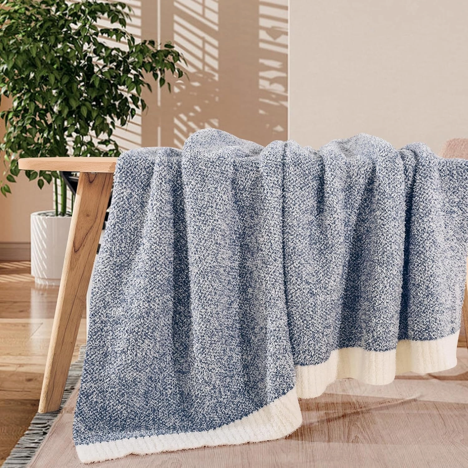 NEXHOME PRO Super Soft Throw Blankets, Cozy Warm Blankets Knit Blanket for Women, Fuzzy Plush Lightweight Throws for Couch, Sofa, Bed, Picnic, Heather Blue White, 50 x 60 inches