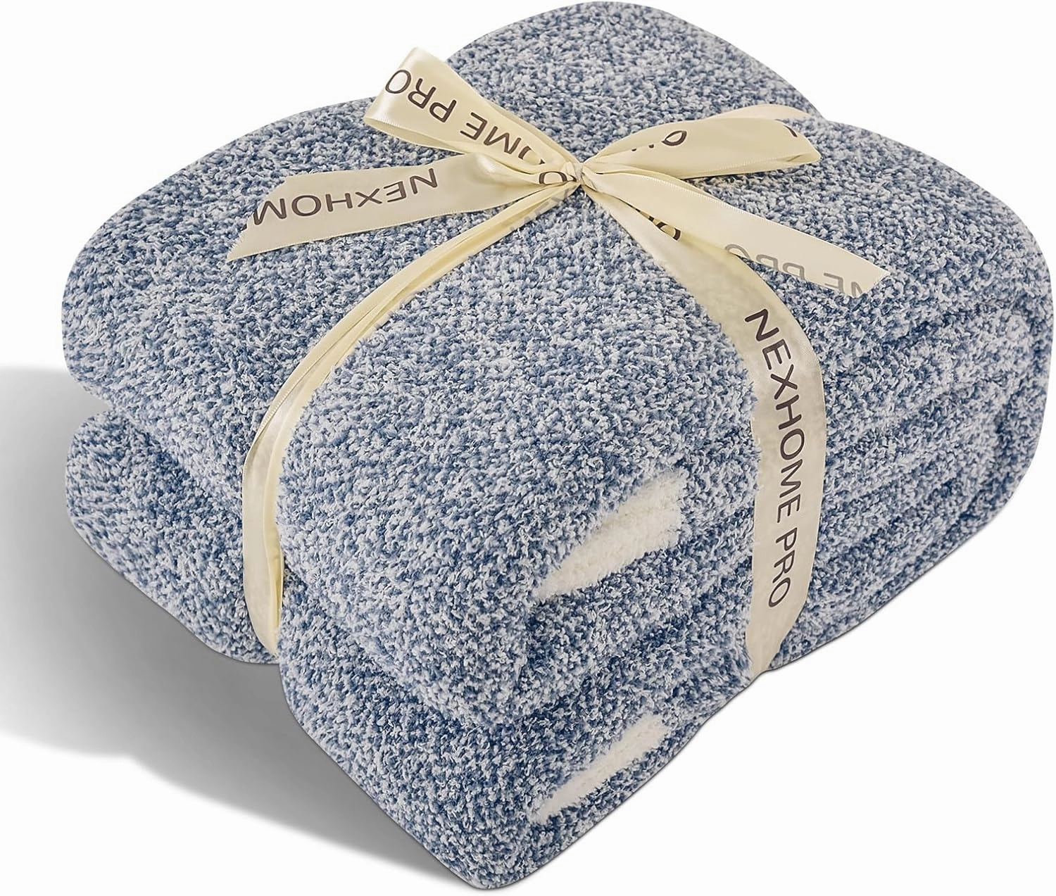 NEXHOME PRO Super Soft Throw Blankets, Cozy Warm Blankets Knit Blanket for Women, Fuzzy Plush Lightweight Throws for Couch, Sofa, Bed, Picnic, Heather Blue White, 50 x 60 inches