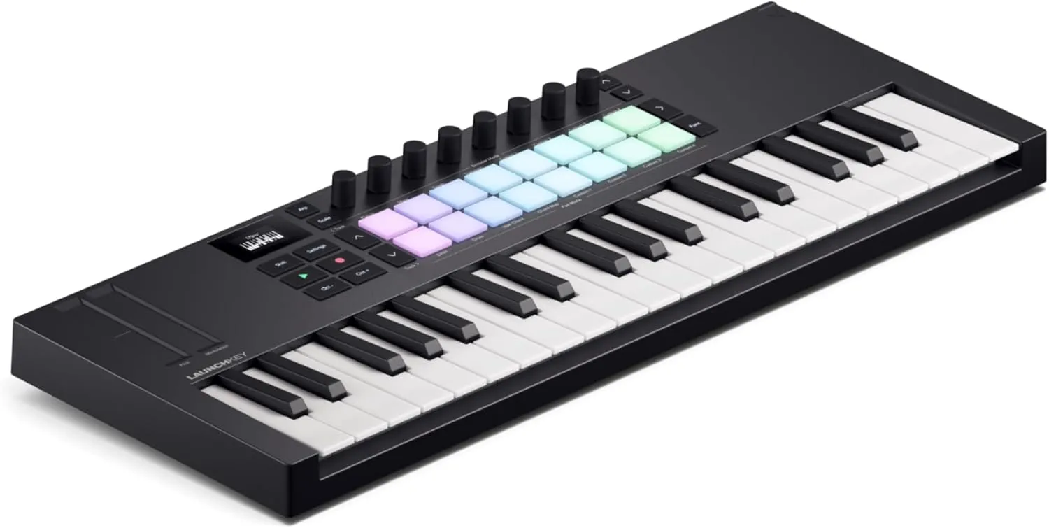 Novation Launchkey Mini 37 MK4 — Portable 37 Mini-Key, USB, MIDI Keyboard Controller with DAW Integration. Chord Mode, Scale Mode, Drum Pads, and Arpeggiator. Includes Music Creation Software Bundle
