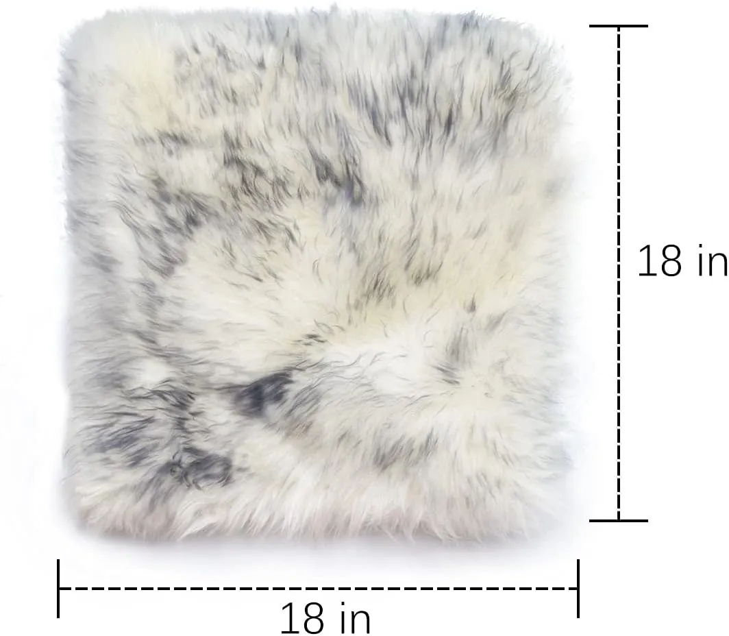 OKAYDA Natural Sheepskin Car Seat Cover Fluffy Square seat Cushion Universal Size Fit for Most Car, Truck, SUV, or Van (Gray tip)