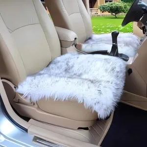 OKAYDA Natural Sheepskin Car Seat Cover Fluffy Square seat Cushion Universal Size Fit for Most Car, Truck, SUV, or Van (Gray tip)