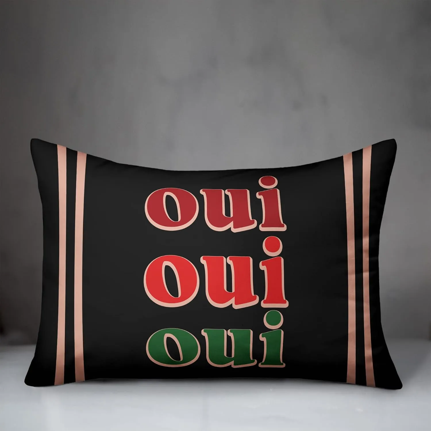 Oui Oui Oui Throw Pillow | Decorative Pillows for Living Room Couch Bed Sofa, Fluffy Soft Cushion | Black, 14x20