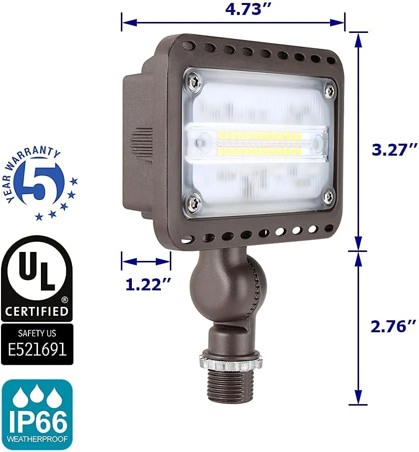 Outdoor LED Landscape Lights - 16W UL Listed, 1500 Lumen Waterproof Walkway Security Lights, 3000K Warm White, 1/2" Knuckle Mount, 120V and 5 Year Warranty