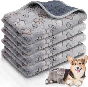 Panelee 4 Pcs Waterproof Dog Puppy Pee Pads Soft Cat Blankets Dog Sleep Mat Absorbent Pet Blanket Paw Pattern Whelping Warm Fleece Puppy Potty Training Pads Reusable (Gray,24 x 16 Inch)