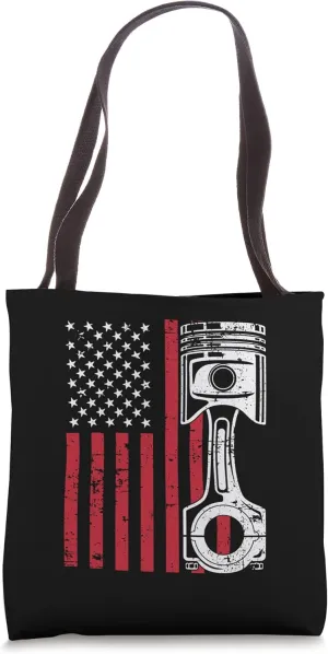 Patriotic American Flag Piston Muscle Car Vintage Distressed Tote Bag