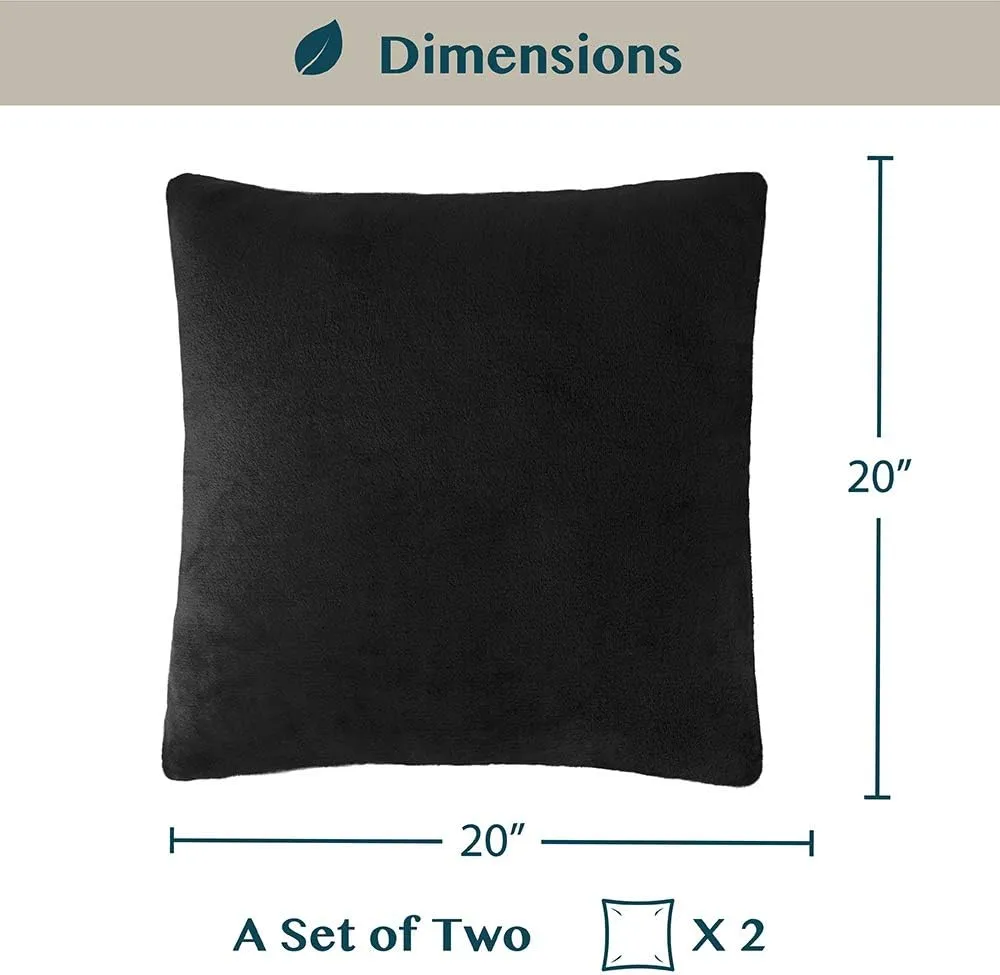 PAVILIA Black Throw Pillow Covers 20x20 Set of 2, Decorative Pillow Cases for Bed Sofa Couch, Boho Aesthetic Accent Decor Cushion for Bedroom Living Room, Velvet Square Euro Sham Covers, Solid Black