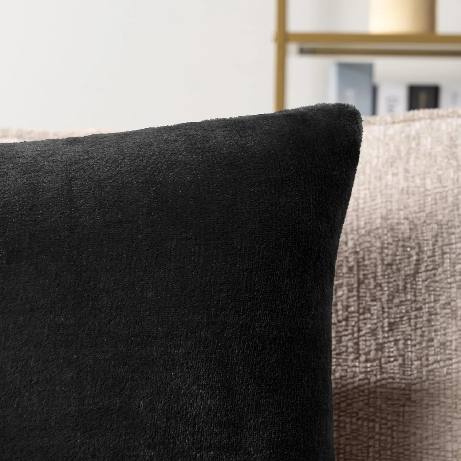 PAVILIA Black Throw Pillow Covers 20x20 Set of 2, Decorative Pillow Cases for Bed Sofa Couch, Boho Aesthetic Accent Decor Cushion for Bedroom Living Room, Velvet Square Euro Sham Covers, Solid Black