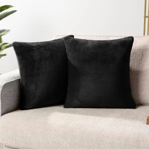PAVILIA Black Throw Pillow Covers 20x20 Set of 2, Decorative Pillow Cases for Bed Sofa Couch, Boho Aesthetic Accent Decor Cushion for Bedroom Living Room, Velvet Square Euro Sham Covers, Solid Black