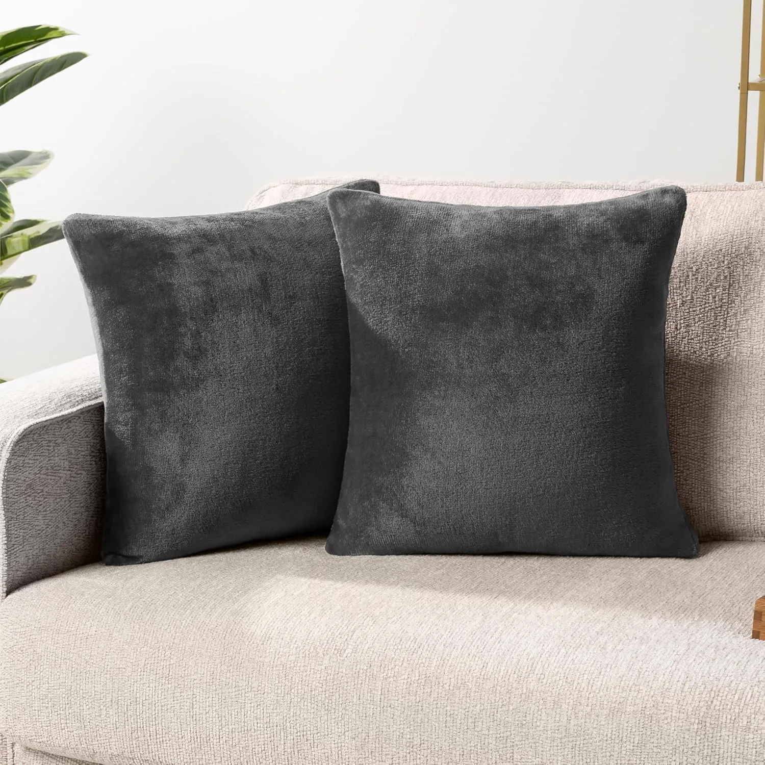 PAVILIA Dark Gray Throw Pillow Covers 20x20 Set of 2, Decorative Pillow Cases for Bed Sofa Couch, Boho Aesthetic Accent Decor Cushion for Bedroom Living Room, Velvet Square Euro Sham Covers, Dark Grey