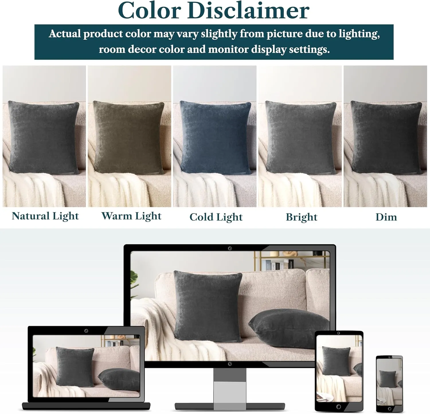 PAVILIA Dark Gray Throw Pillow Covers 20x20 Set of 2, Decorative Pillow Cases for Bed Sofa Couch, Boho Aesthetic Accent Decor Cushion for Bedroom Living Room, Velvet Square Euro Sham Covers, Dark Grey