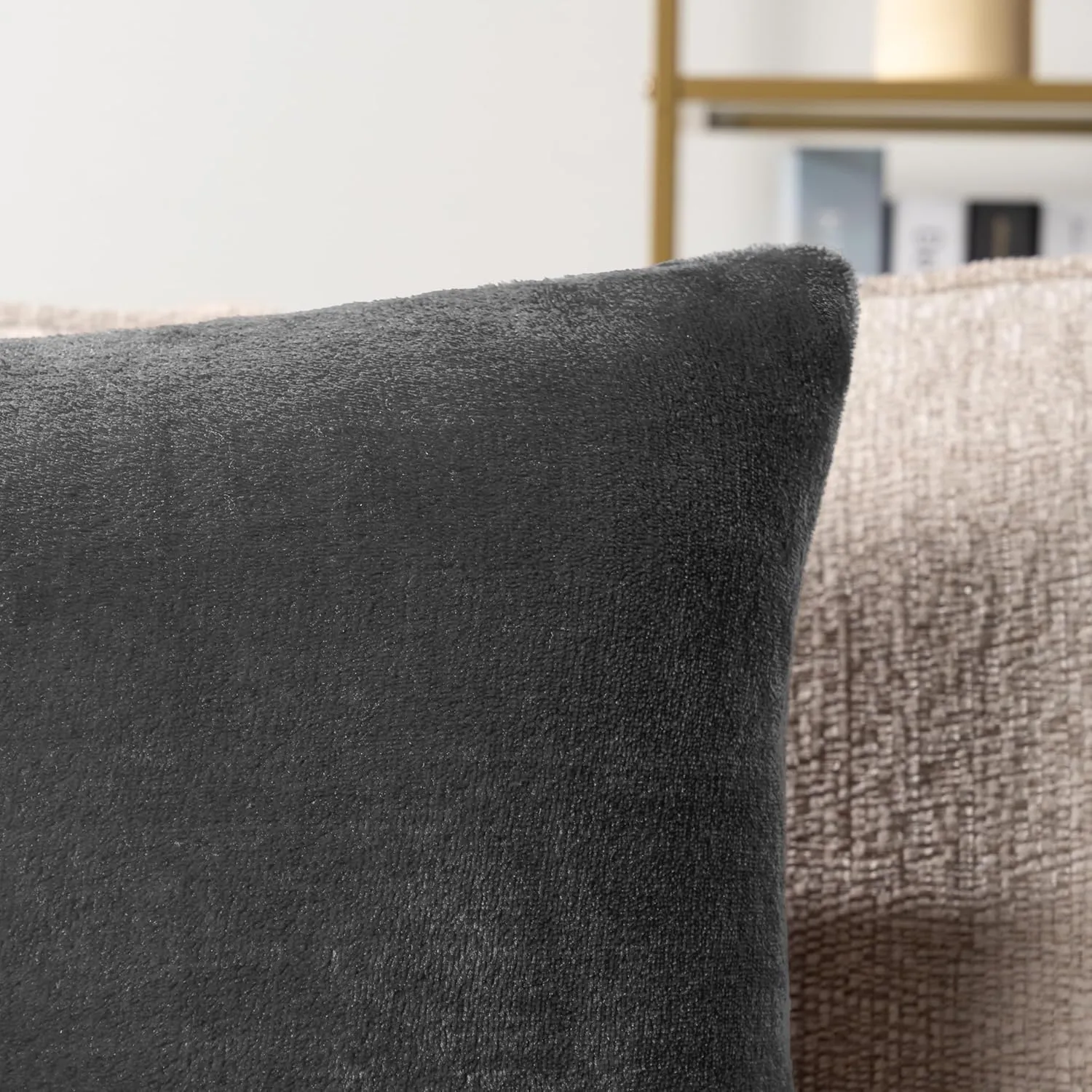 PAVILIA Dark Gray Throw Pillow Covers 20x20 Set of 2, Decorative Pillow Cases for Bed Sofa Couch, Boho Aesthetic Accent Decor Cushion for Bedroom Living Room, Velvet Square Euro Sham Covers, Dark Grey
