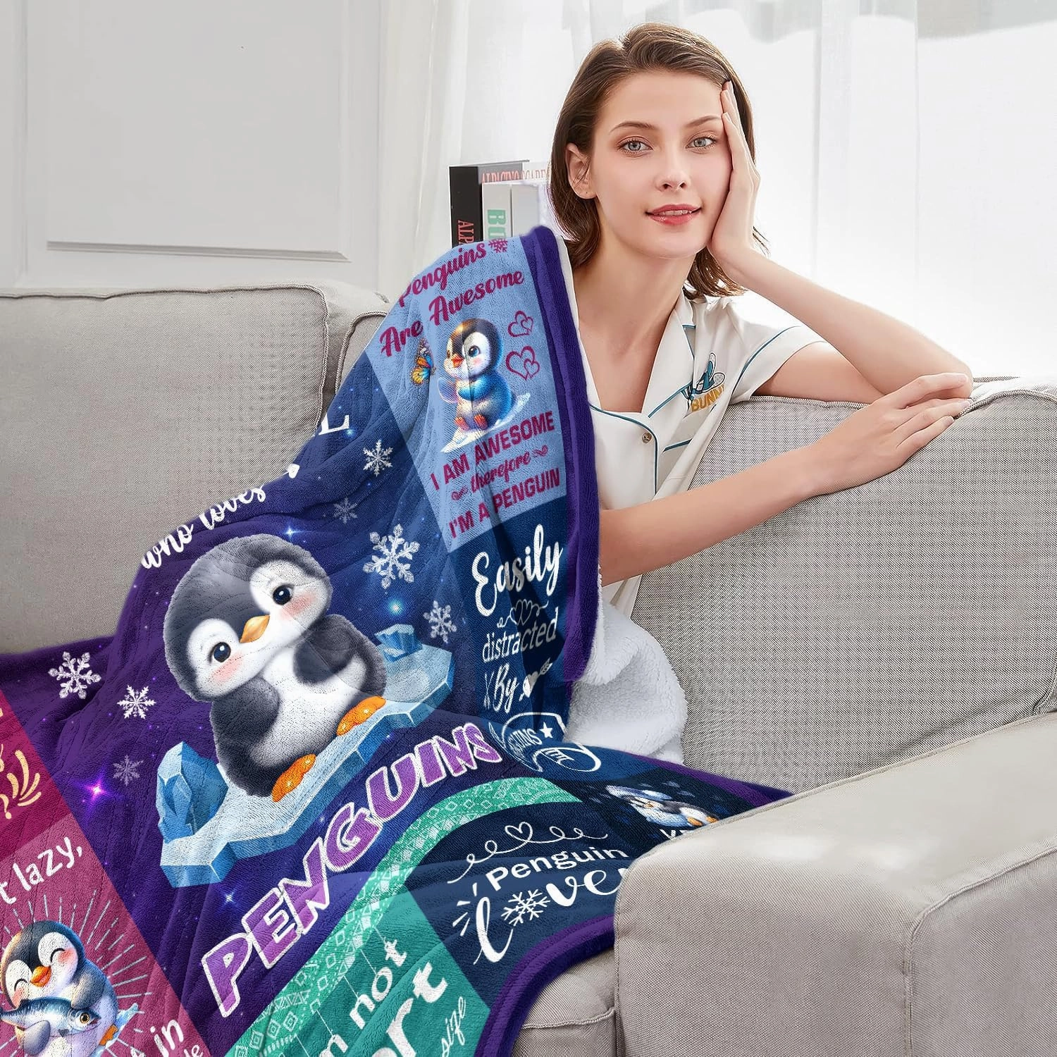 Penguin Blanket Gifts for Girls Women Penguin Lovers Birthday Gifts Decor Soft Flannel Stuff Throw Blanket 50" x 40"