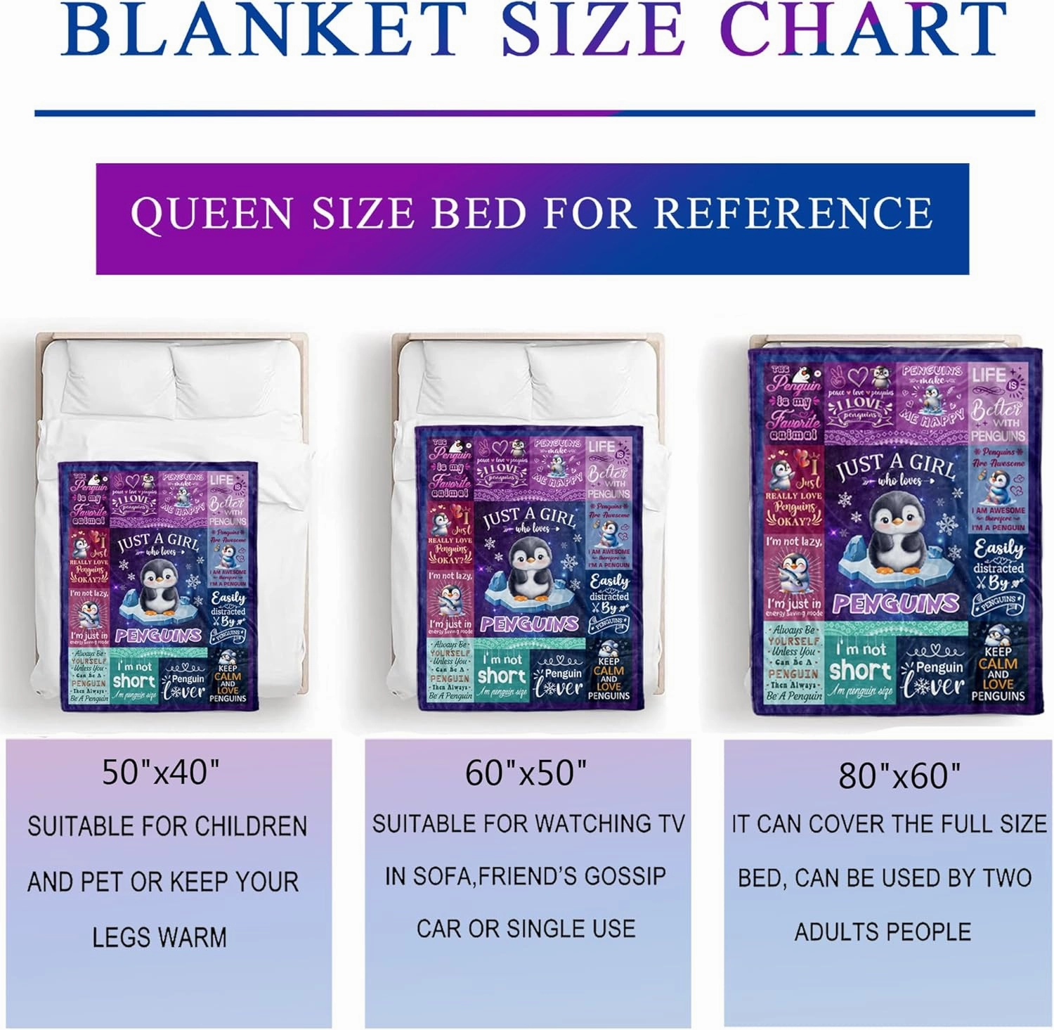 Penguin Blanket Gifts for Girls Women Penguin Lovers Birthday Gifts Decor Soft Flannel Stuff Throw Blanket 50" x 40"
