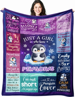 Penguin Blanket Gifts for Girls Women Penguin Lovers Birthday Gifts Decor Soft Flannel Stuff Throw Blanket 50" x 40"