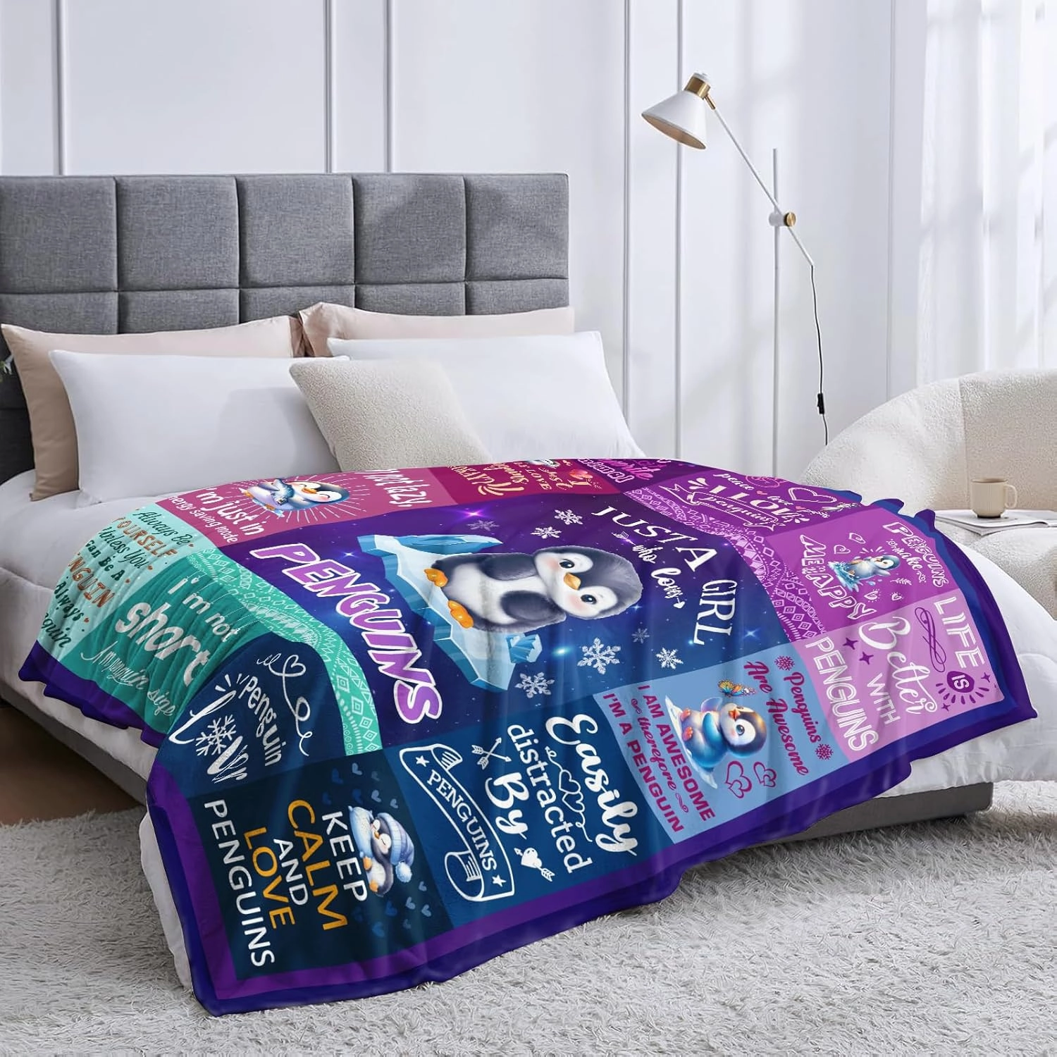 Penguin Blanket Gifts for Girls Women Penguin Lovers Birthday Gifts Decor Soft Flannel Stuff Throw Blanket 50" x 40"