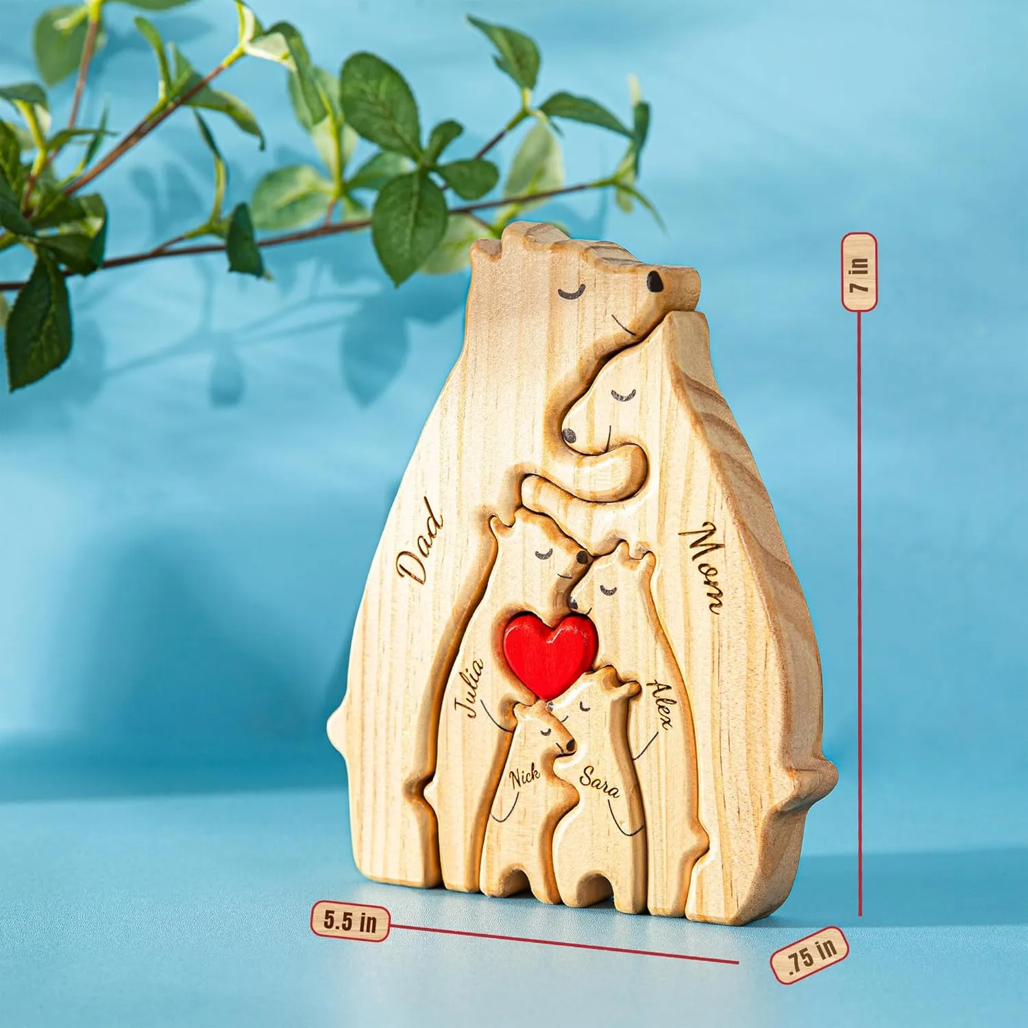 Personalized Wooden Bear Family Puzzle with Names, Custom Puzzles, Customized Gifts for Mom, Dad, Kids, Baby, Gift for Grandparents, Birthday Present, Holidays, Home Decor, Housewarming - 6 Bears