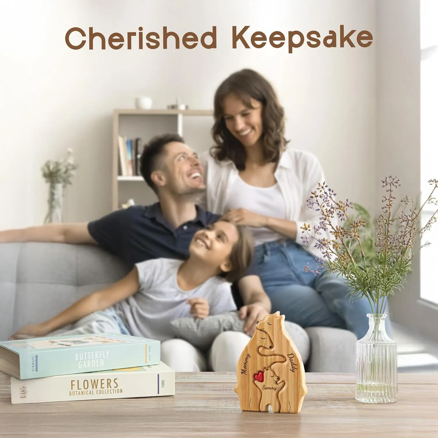 Personalized Wooden Bear Family Puzzle with Names, Custom Puzzles, Customized Gifts for Mom, Dad, Kids, Baby, Gift for Grandparents, Birthday Present, Holidays, Home Decor, Housewarming - 6 Bears