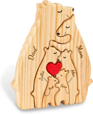 Personalized Wooden Bear Family Puzzle with Names, Custom Puzzles, Customized Gifts for Mom, Dad, Kids, Baby, Gift for Grandparents, Birthday Present, Holidays, Home Decor, Housewarming - 6 Bears